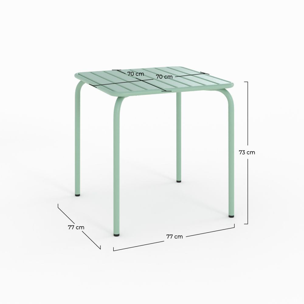 table de jardin yumi en metal vert clair carree 2 personnes