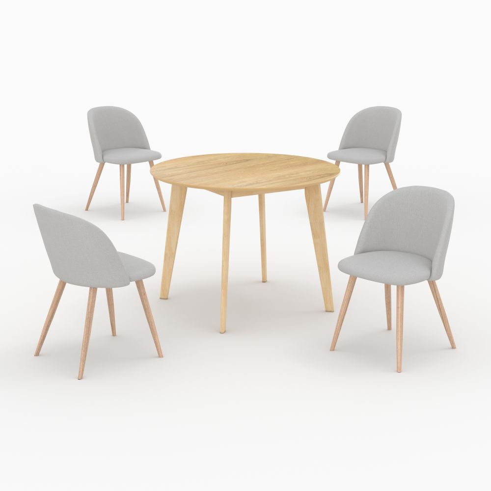 table et chaises 4 personnes en bois et tissu taupe