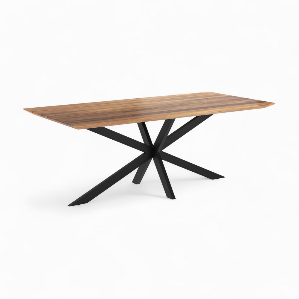 table et chaises 8 personnes cuir synthetique noir et bois piada