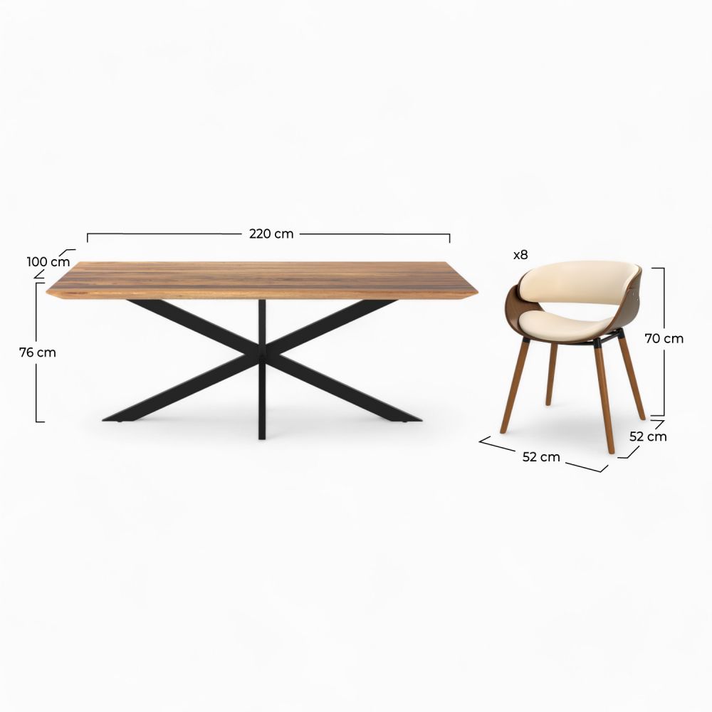 table et chaises surdiman cuir synthetique beige bois