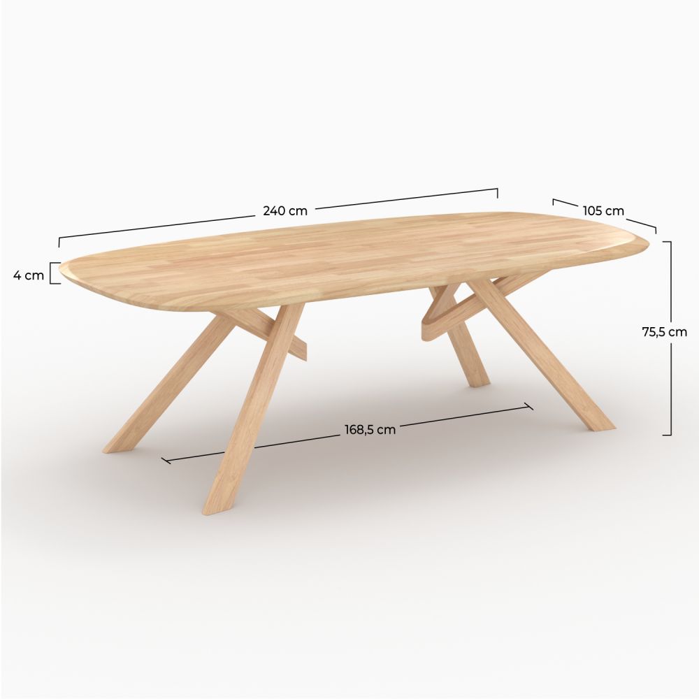 table merlin bois clair hevea massif 8 personnes