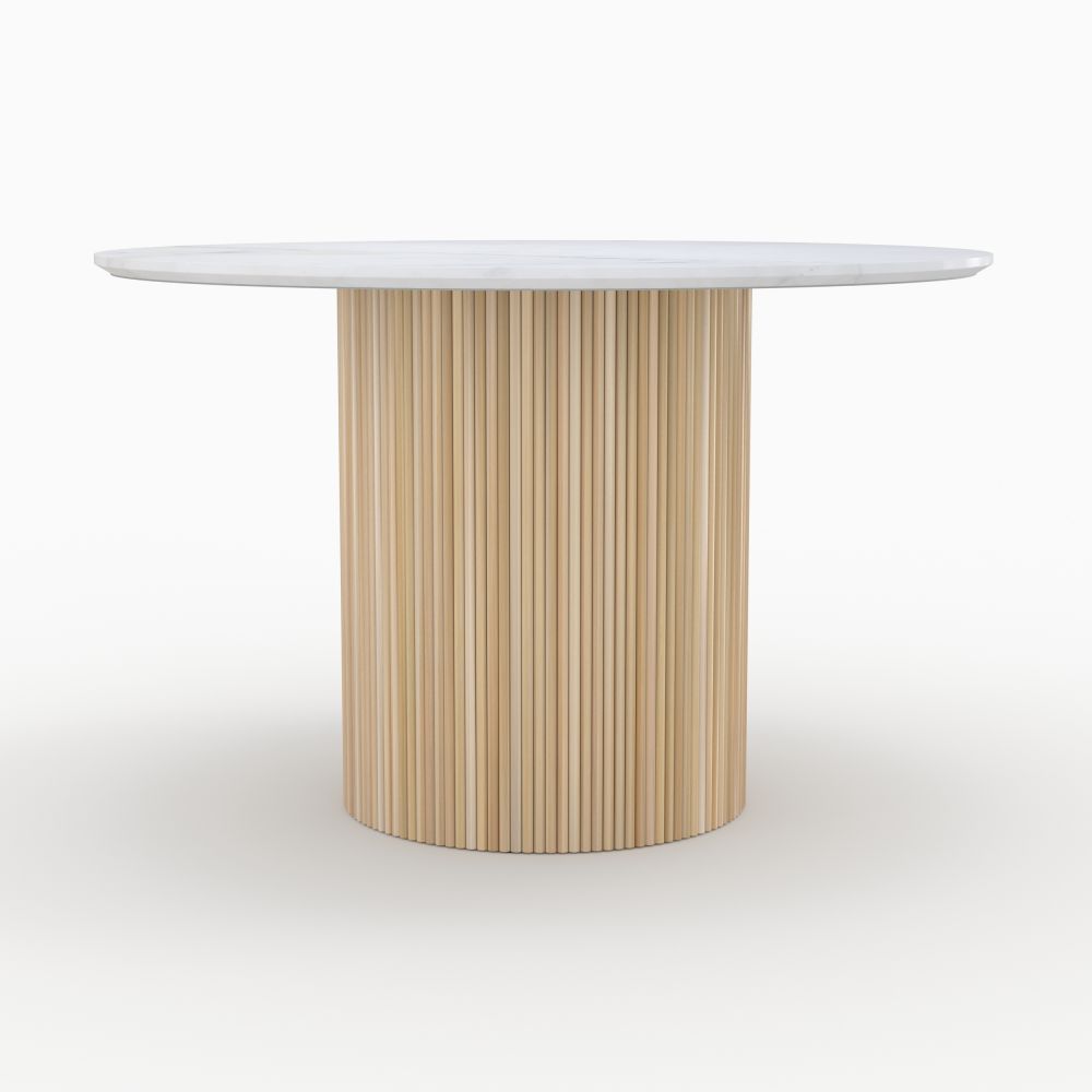 table morea ronde en marbre blanc et bois de manguier