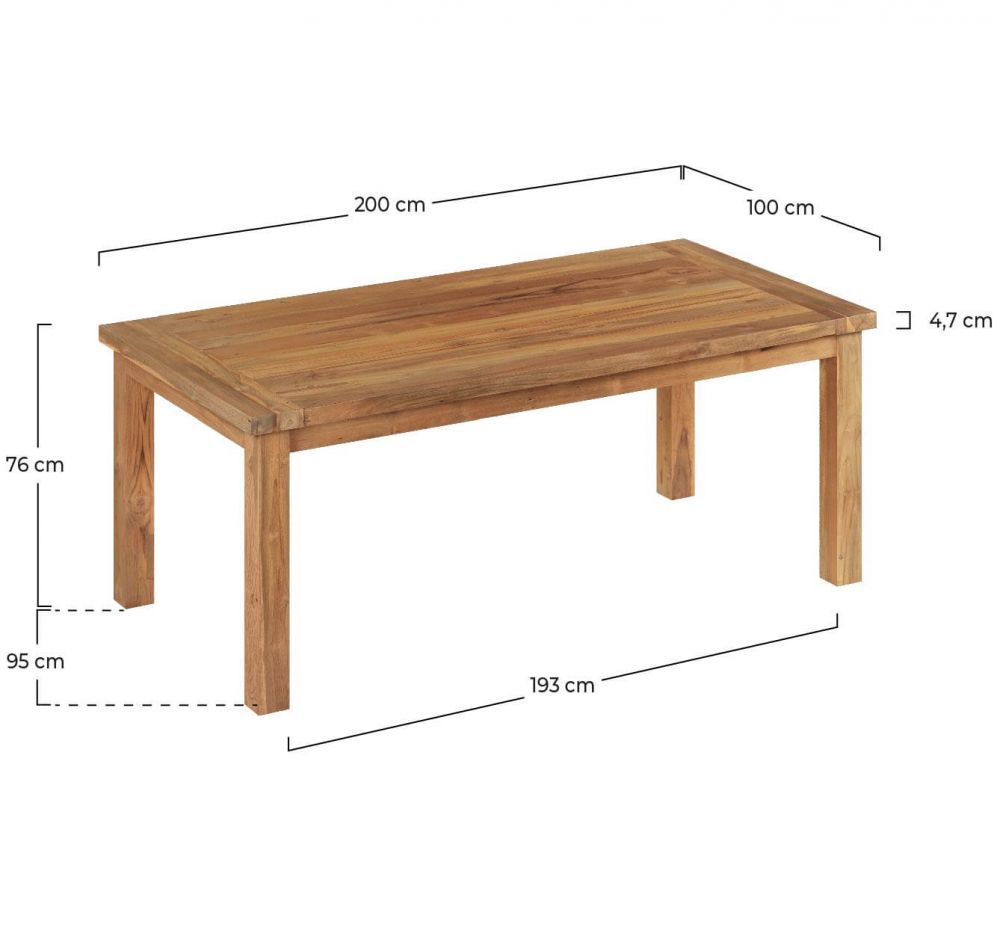 table rectangulaire 8 personnes salsa en bois de teck recycle