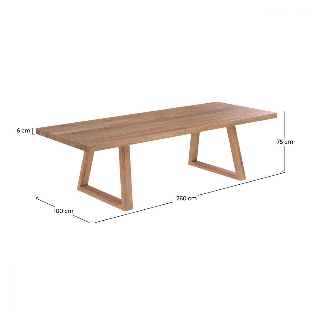 table rectangulaire marie en bois de teck 10 personnes 260 cm