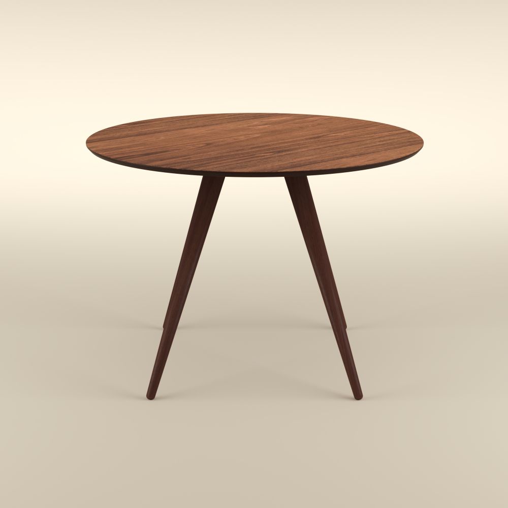 table ronde design bois fonce liwa fond beige