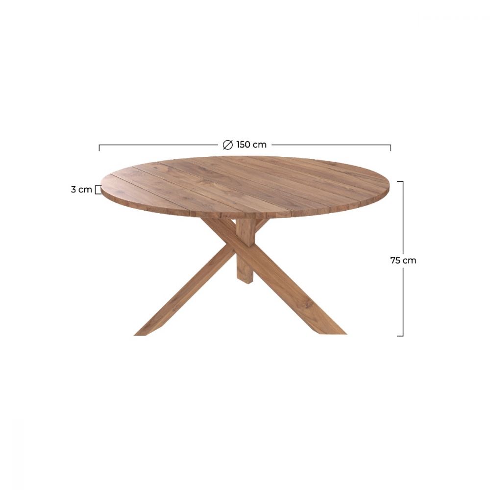 table ronde en bois de teck 10 personnes d150 cm laure