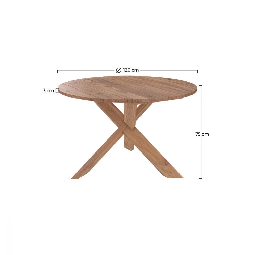 table ronde laure en bois de teck 4 personnes d 120 cm