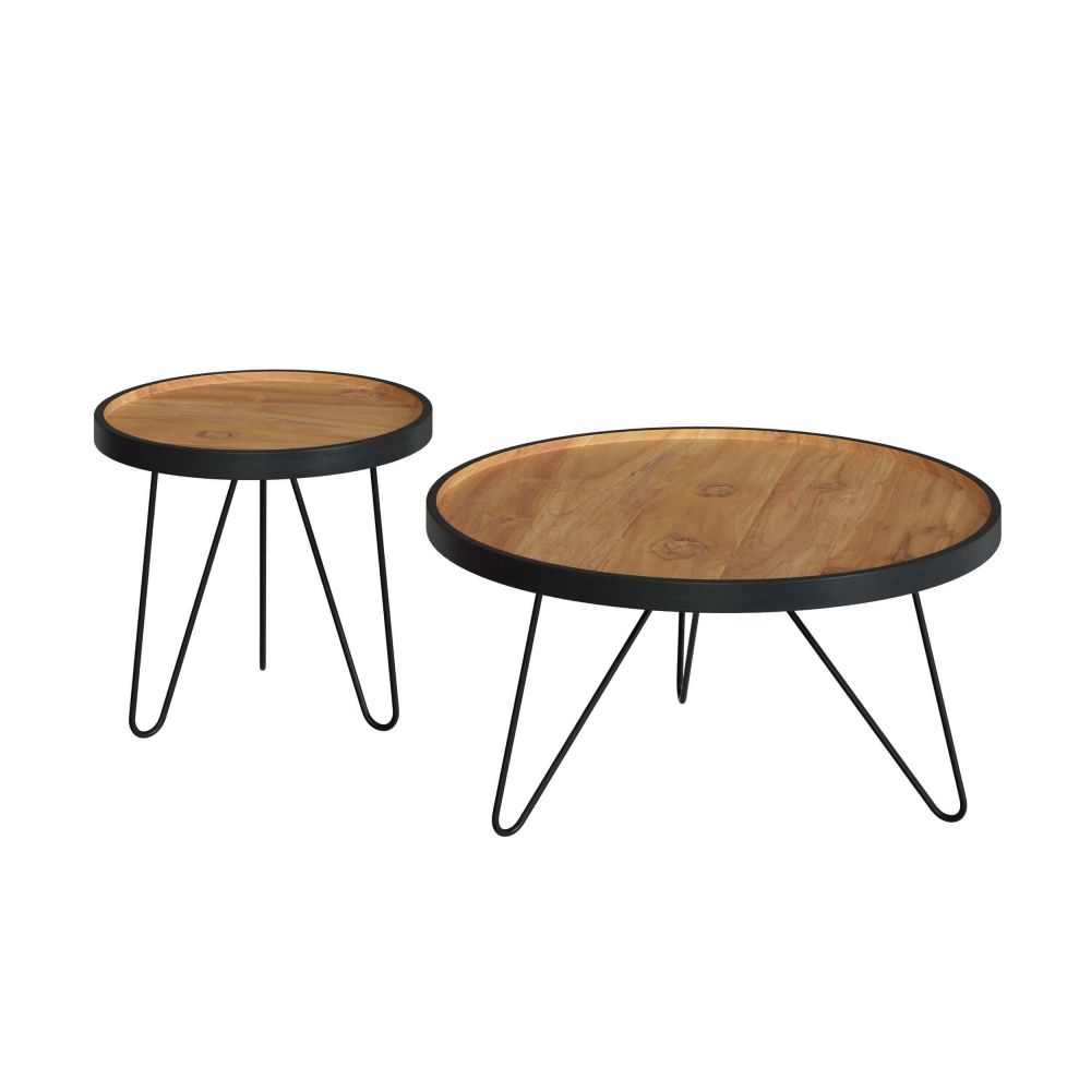 tables bao basses gigognes en bois de teck et metal lot de 2