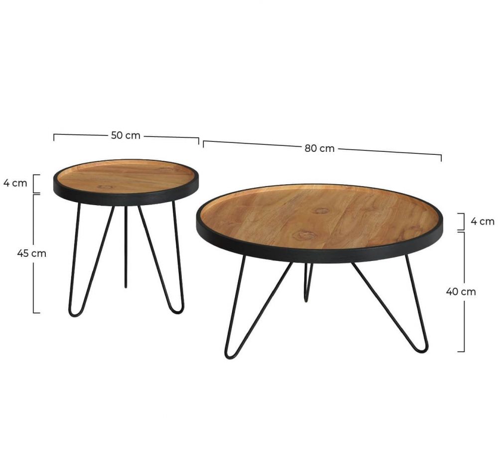 tables basses gigognes bao en bois de teck et metal lot de 2