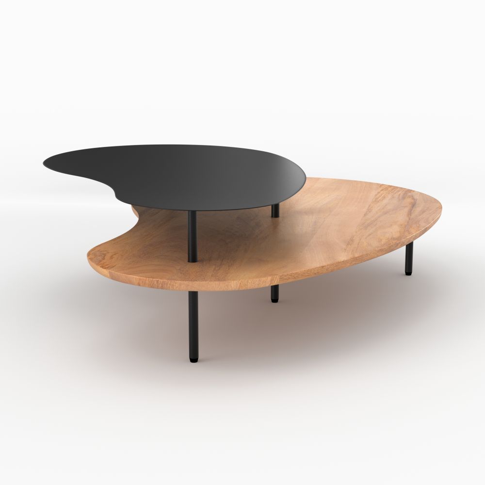 tables basses gigognes bois et metal noir lot de 2 moji