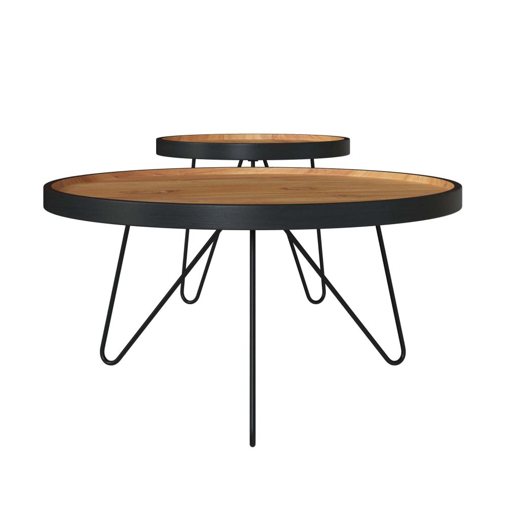 tables basses gigognes en bois de teck et metal lot de 2 bao