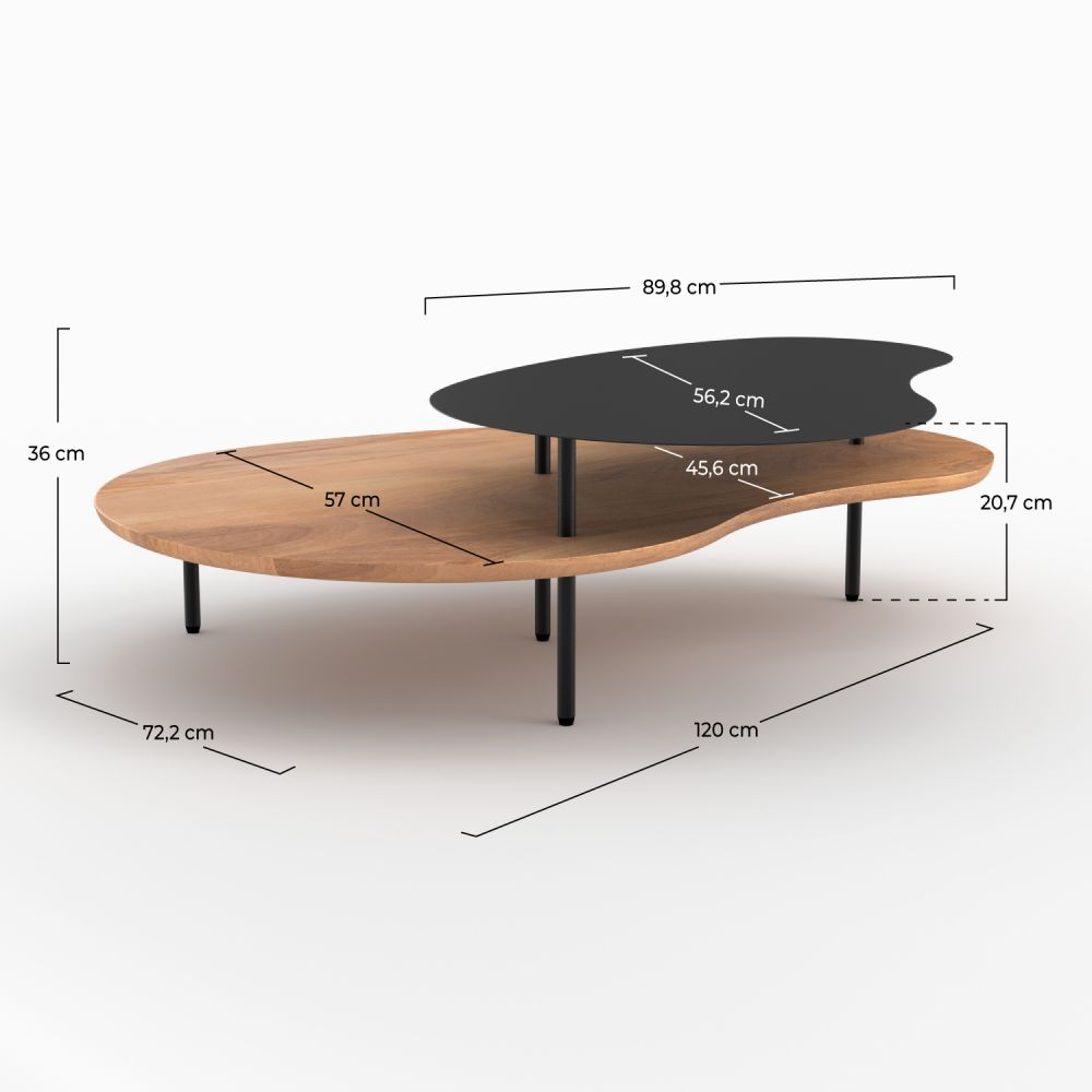tables gigognes bois et metal noir lot de 2