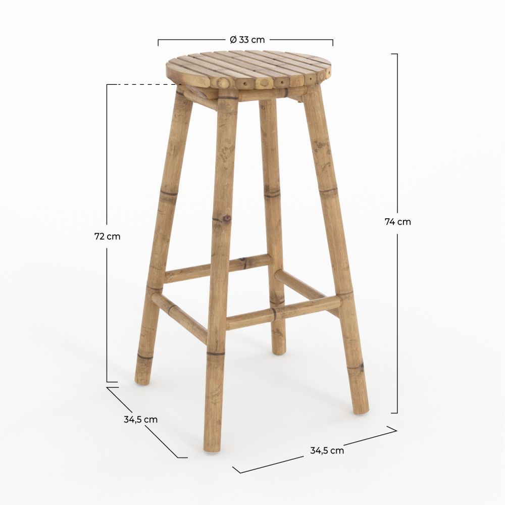 tabouret bar exterieur polly en bambou 74 cm jardin