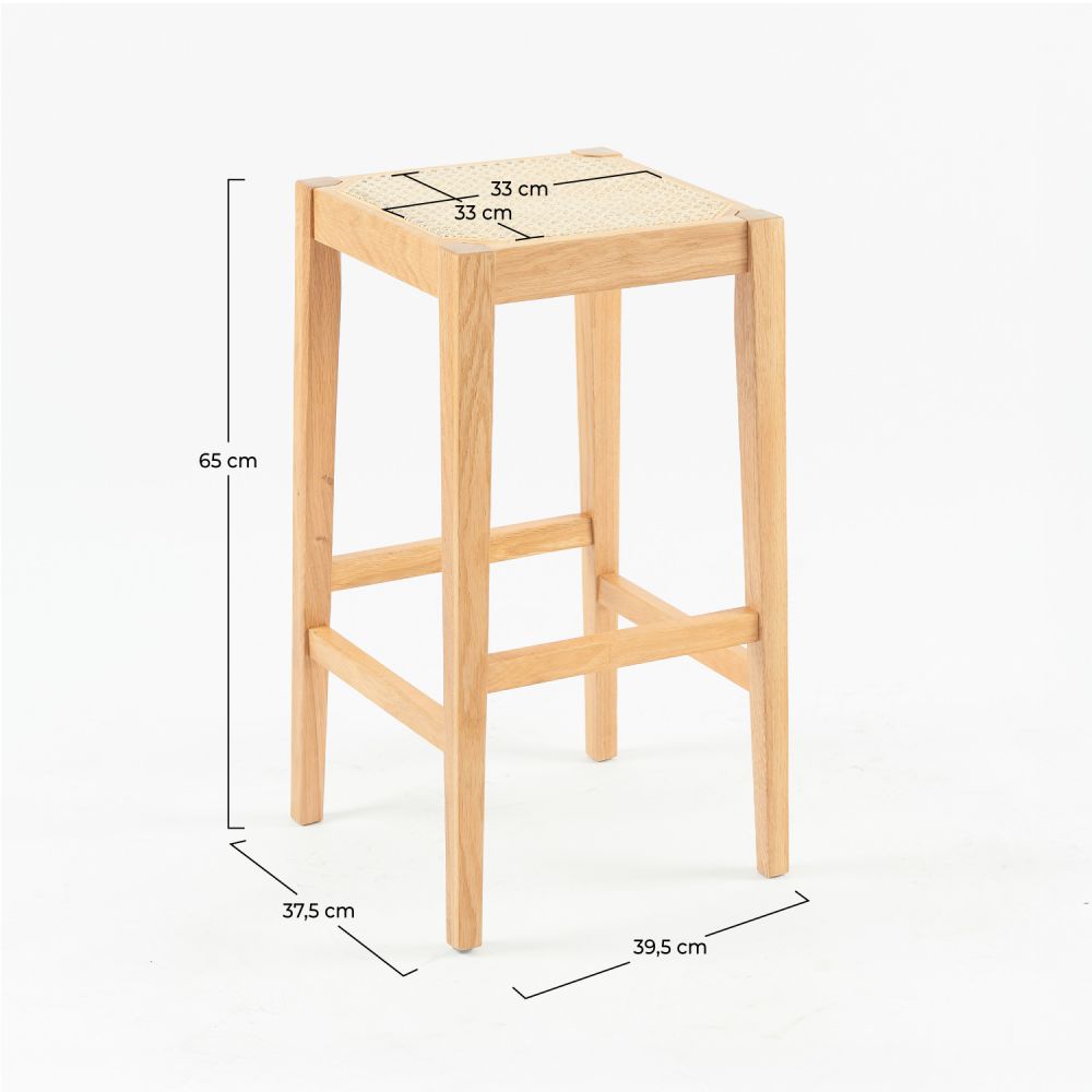 tabouret de bar 65 cmen bois et cannage kappa