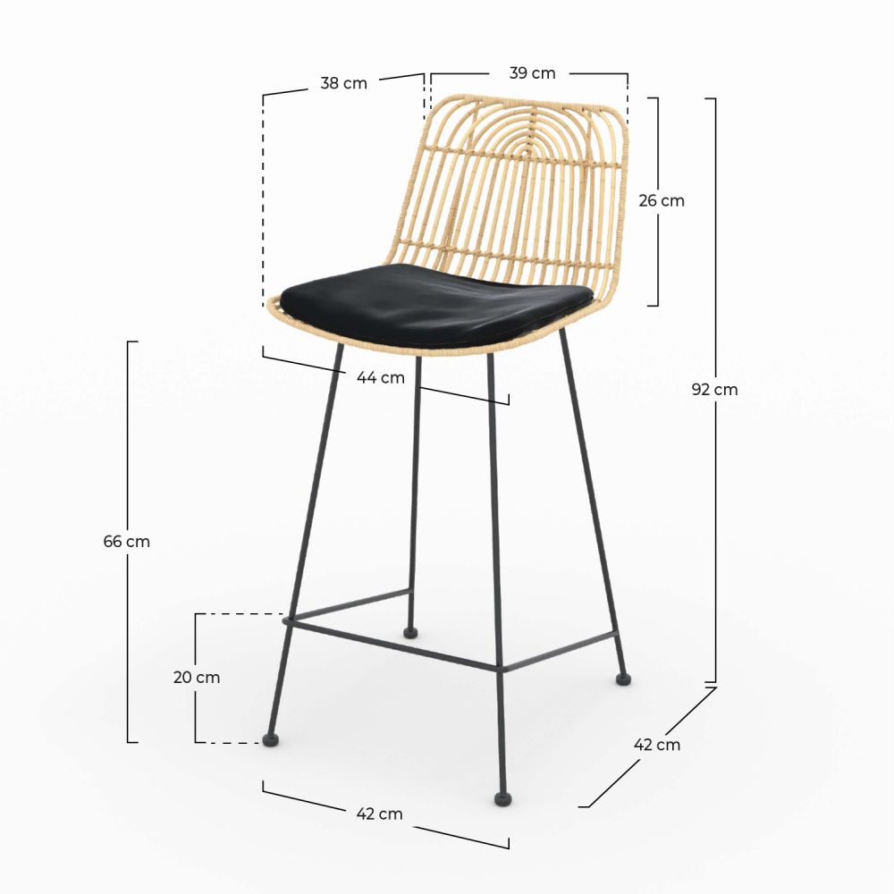 tabouret de bar 66 cm en rotin naturel goa