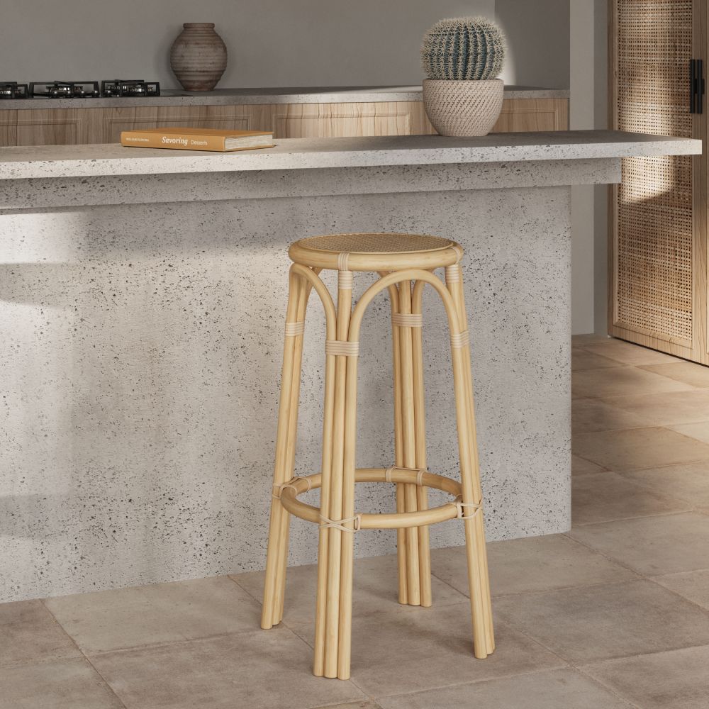 tabouret de bar vania 75 cm rotin bois clair