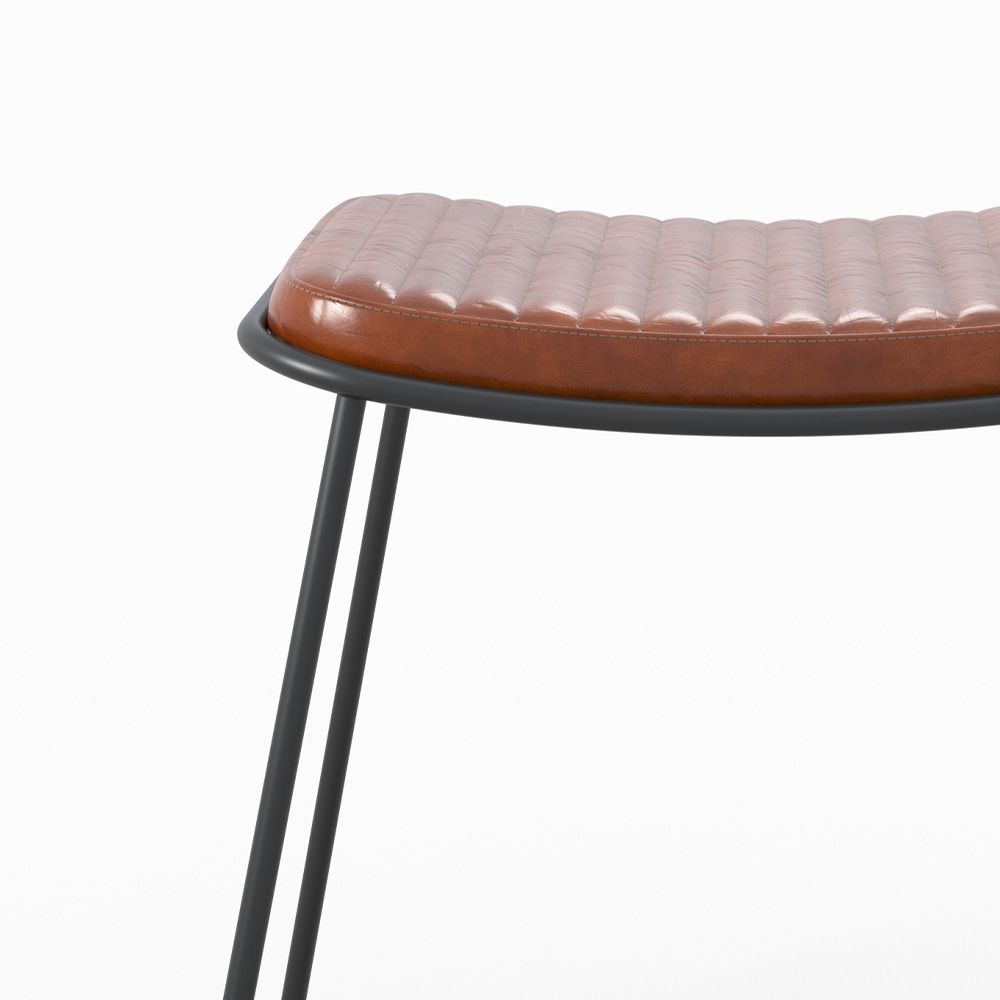 tabouret germain en cuir marron pieds metal noir