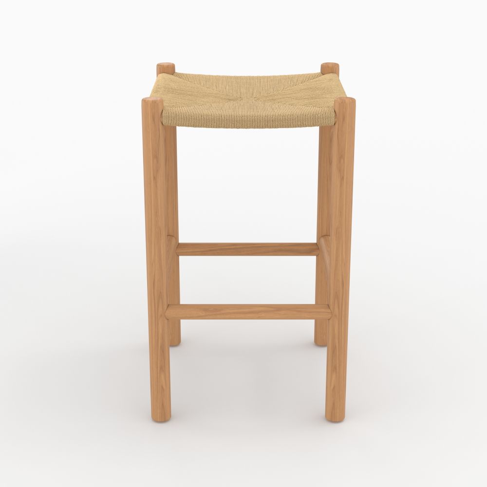 tabouret kira pour ilot central 65 cm en teck et rotin fond beige