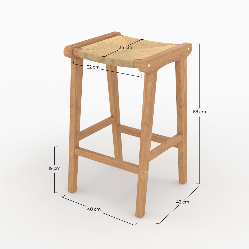 tabouret pour ilot central kuna en teck et rotin 68 cm fond beige