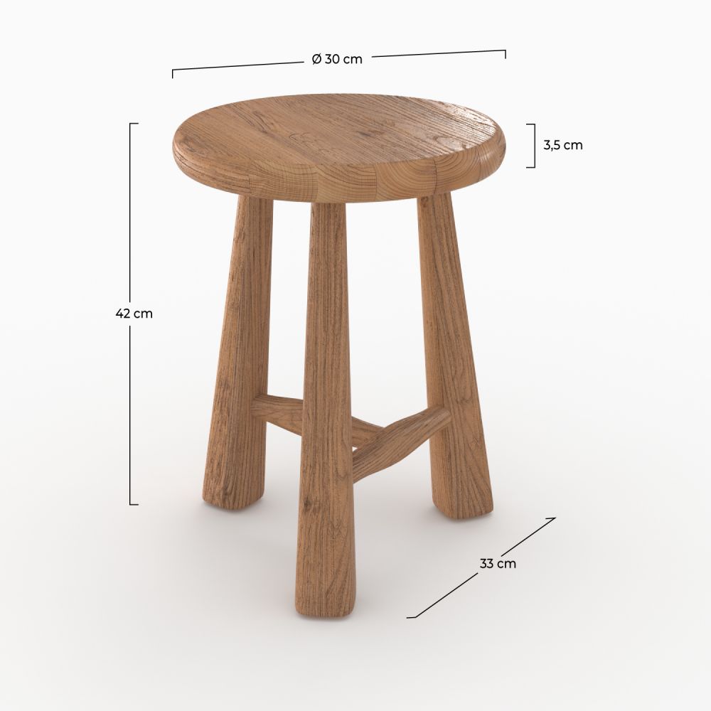 tabouret toby en bois d orme hauteur 42 cm