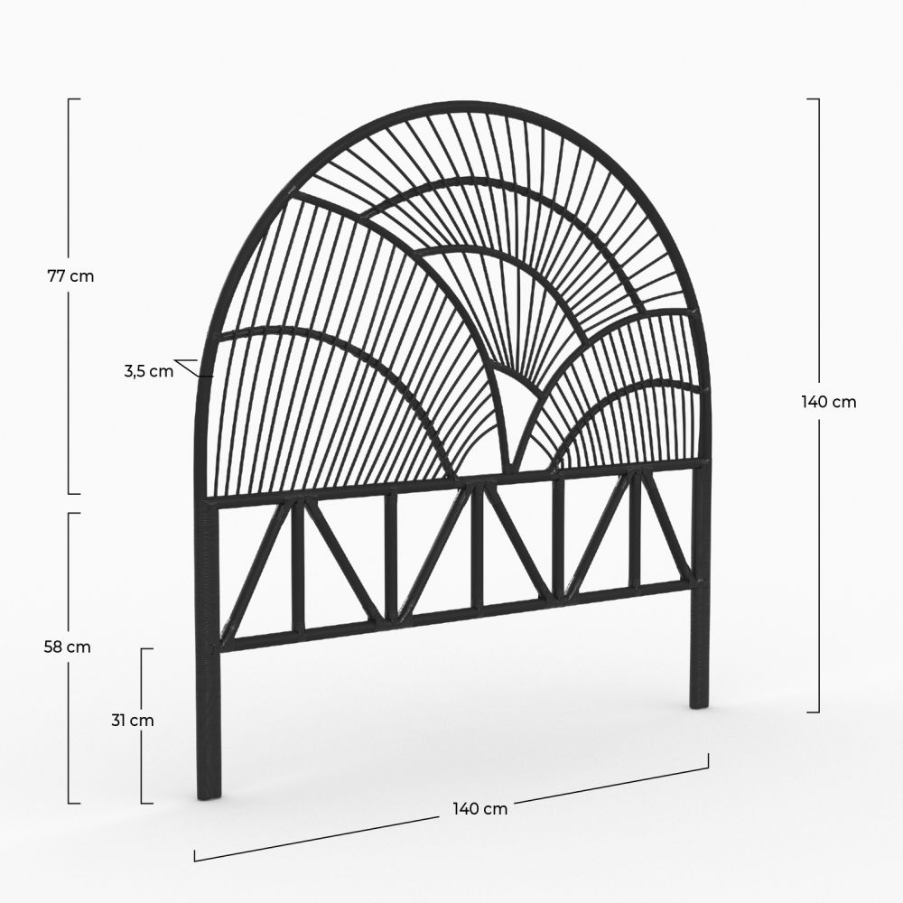 tete de lit en rotin noir 140 cm selene
