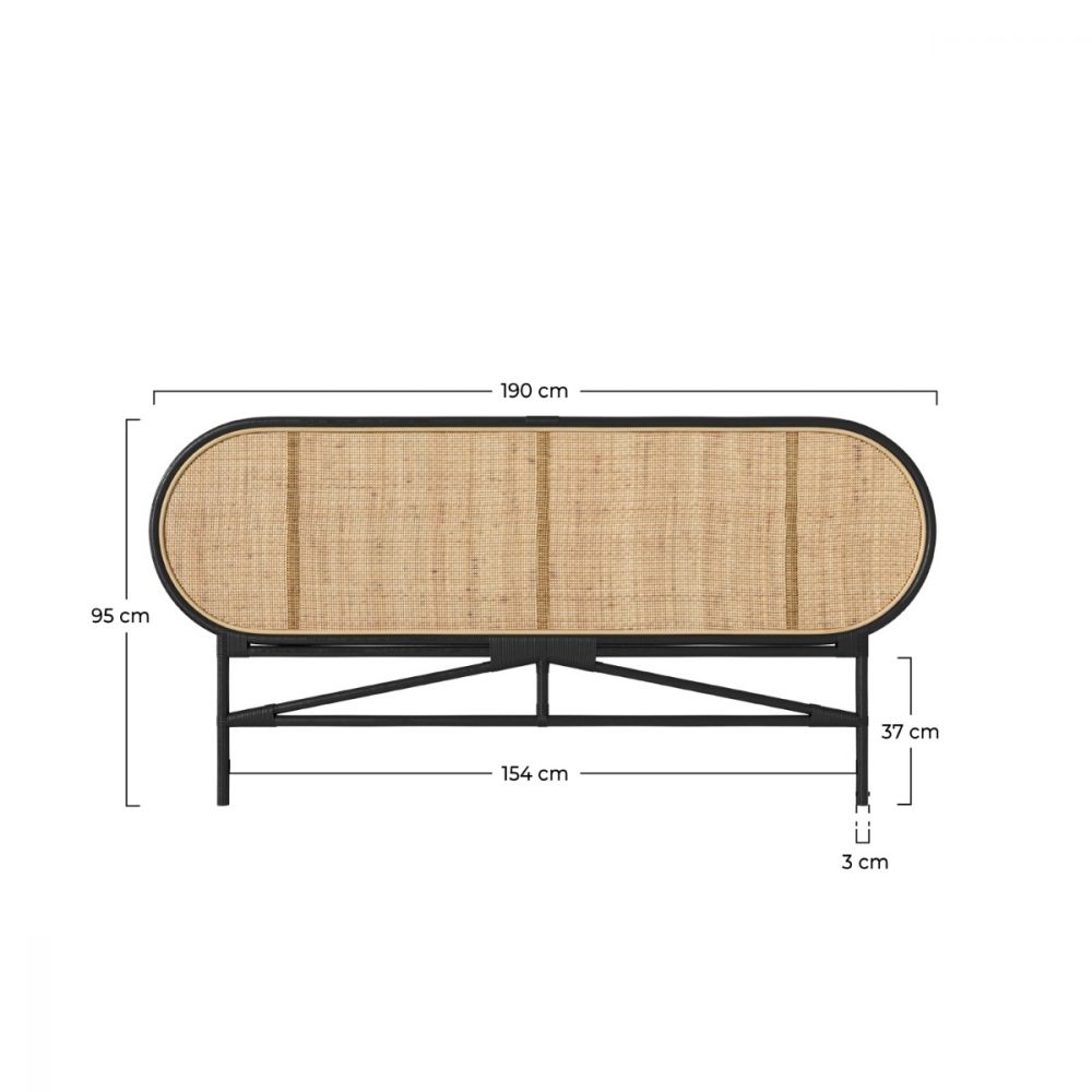 tete de lit noire 190 cm navahino en bois et rotin