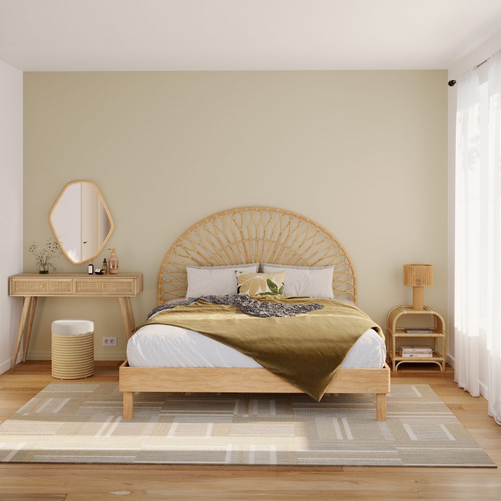 tissu creme et rotin thea tabouret