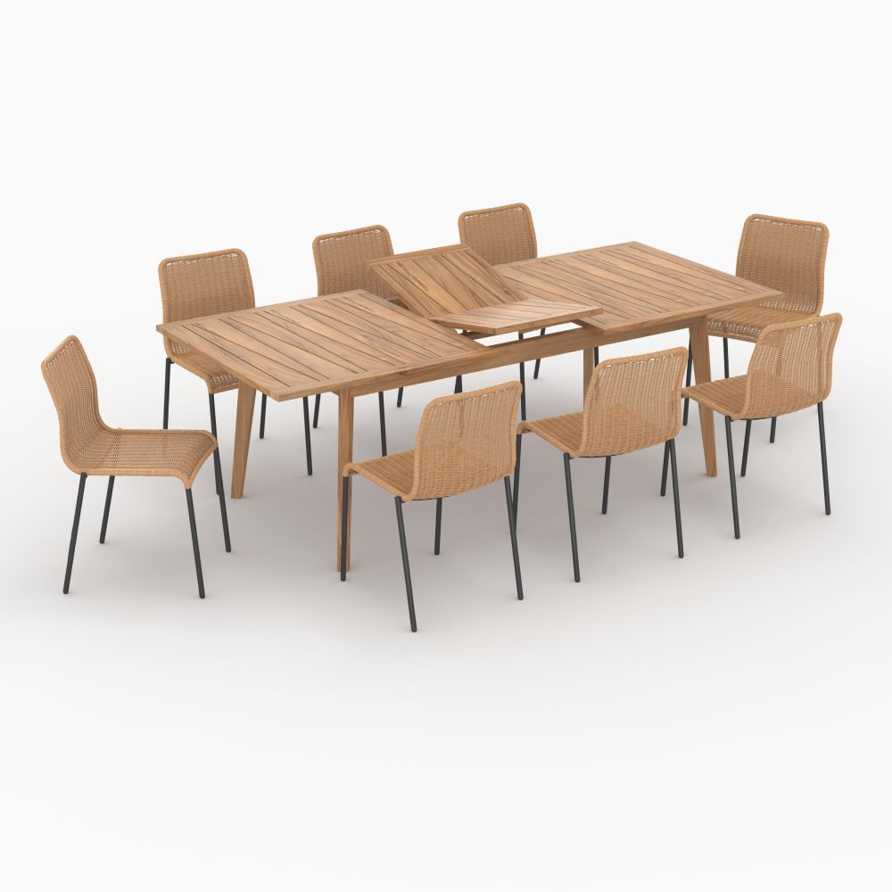 tunga table et chaise de jardin 8 personnes bois resine tresse