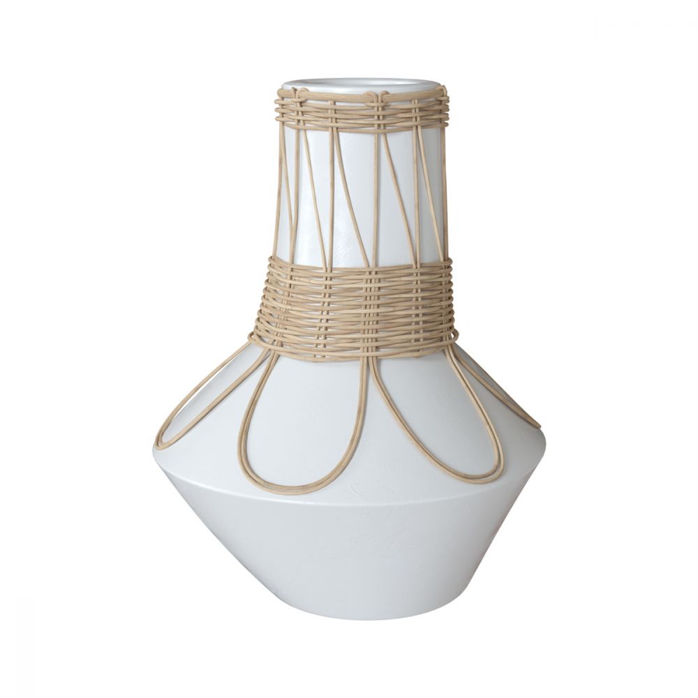 vase blanc en beton fibre et rotin syah