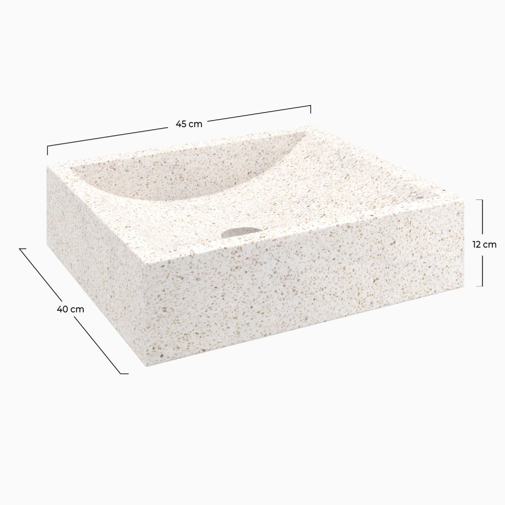 vasque a poser rectangulaire lysea en terrazzo blanc