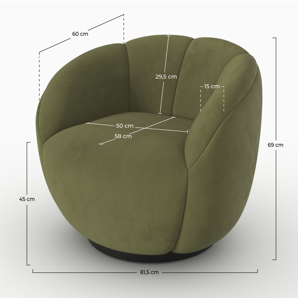 yse fauteuil velours vert arrondi pivotant