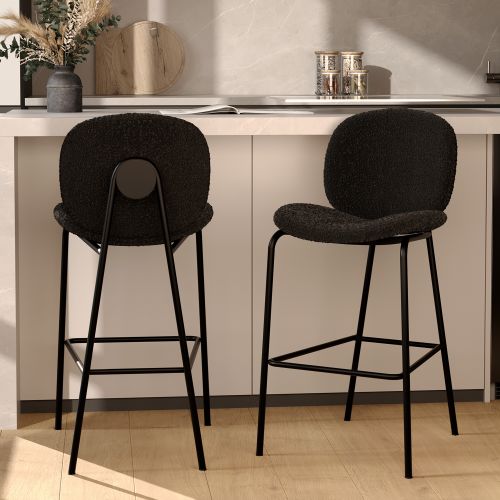 2 chaises de bar en tissu boucle noir iris