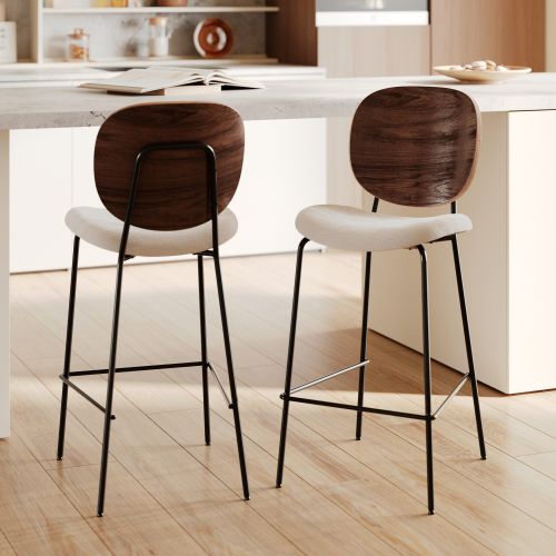 2 chaises de bar tissu beige bois fonce rdv deco simone