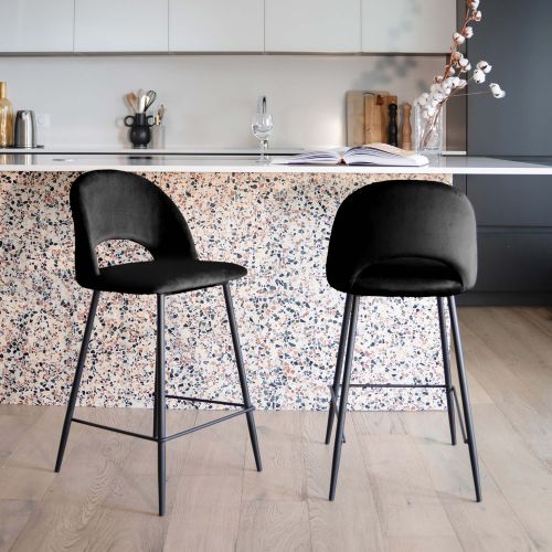 2 chaises de bar velours noir penelope 65 cm