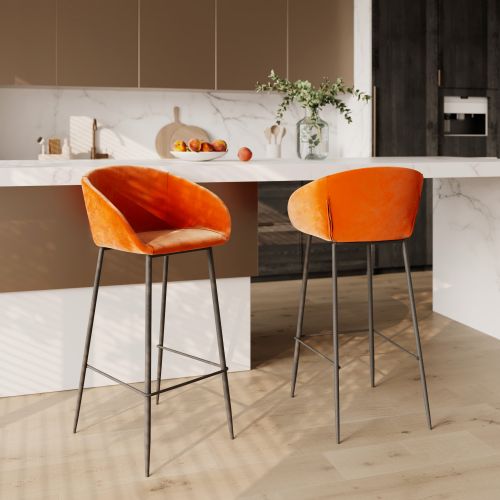 acheter chaise de bar orange velours cuisine moderne