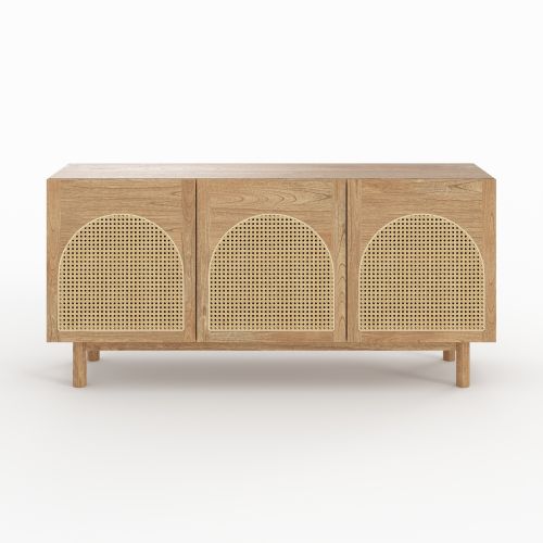 Buffet Delya en bois massif de mindi et rotin