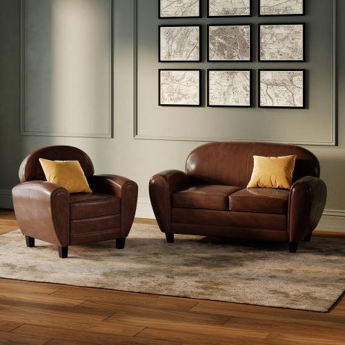 canape marron 2 places en cuir