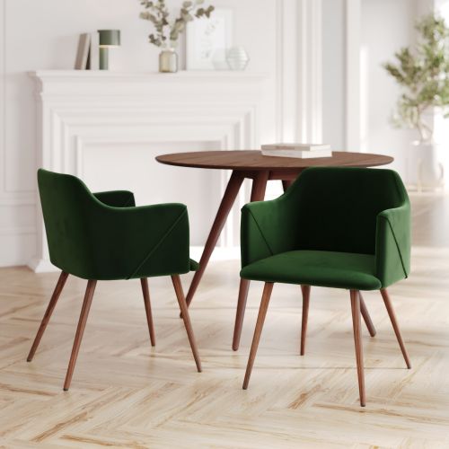 chaise daisy en velours vert fonce lot de 2 pieds bois