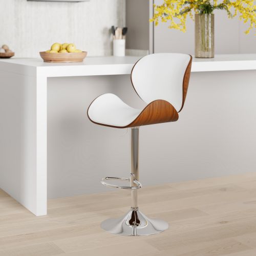 chaise de bar cuir blanc baudoin pivotante