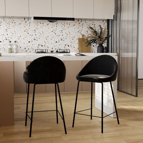 chaise de bar mi hauteur misty velours noir 65 cm