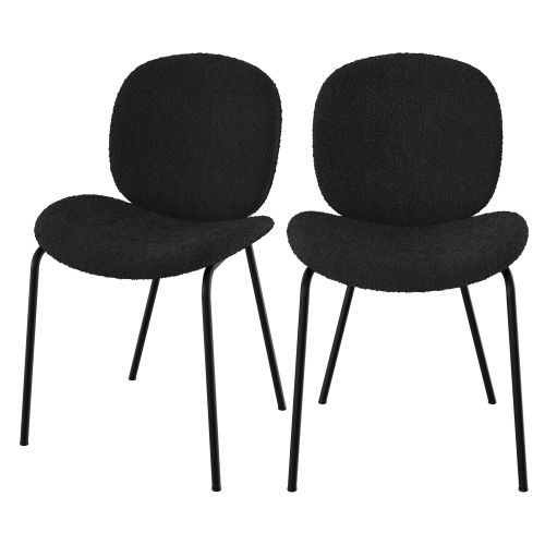 chaise en tissu boucle noir et pieds metal noir lot de 2 iris