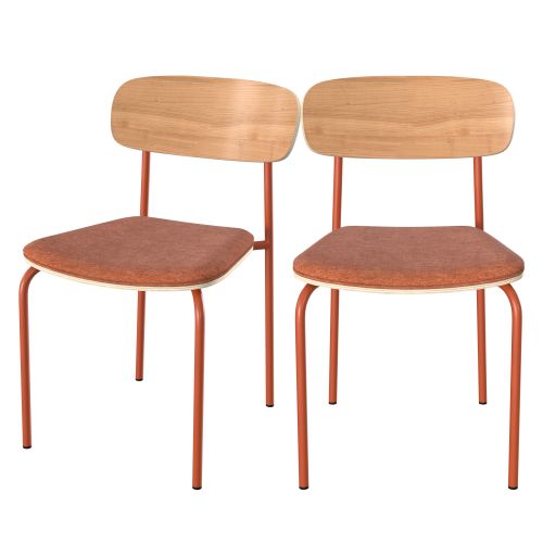 chaise louna en bois et tissu terracotta lot de 2