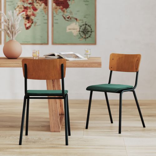 silla nico ecolier madera oscura terciopelo verde comedor