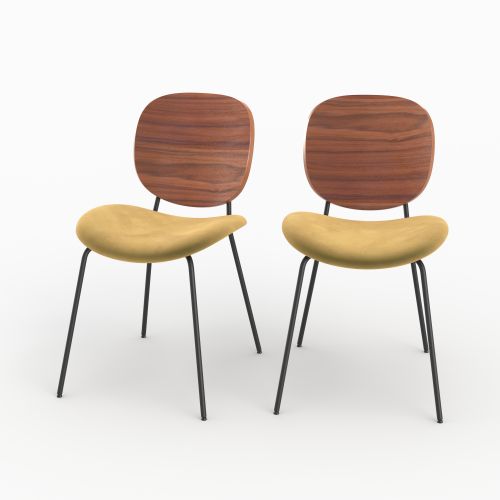chaise velours jaune simone bois lot 2