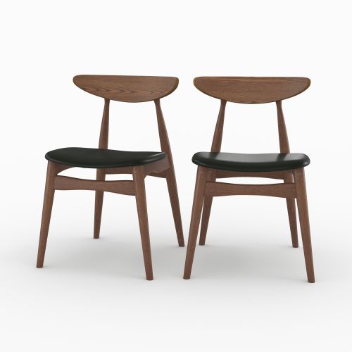 Conjunto de 2 sillas Josette de cuero sintético negro y madera de caucho