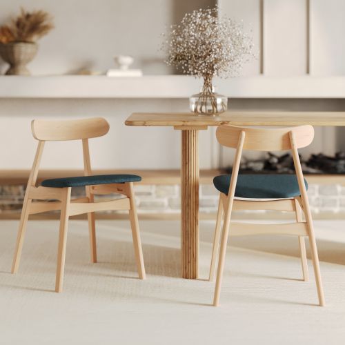 chaises lisette lot de 2 bois et tissu bleu