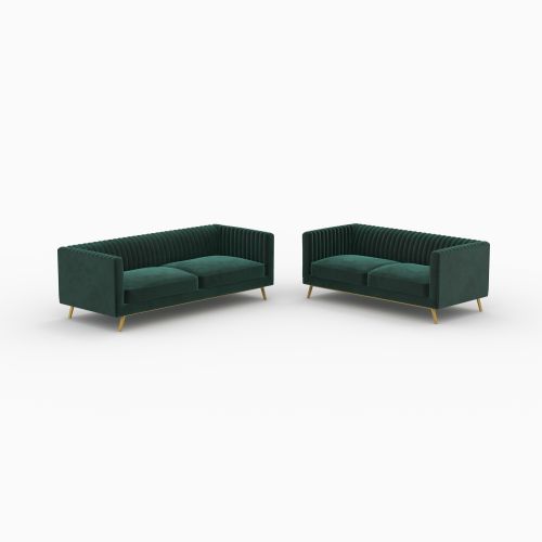 ensemble canape gatsby velours vert pieds dores