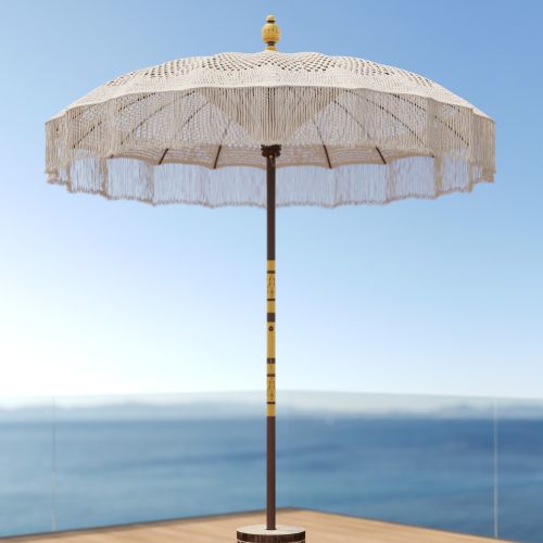 fakele parasol en macrame blanc et bois cocotier boheme