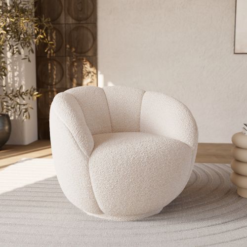 fauteuil dossier coquillage en tissu boucle blanc yse rendez vous deco