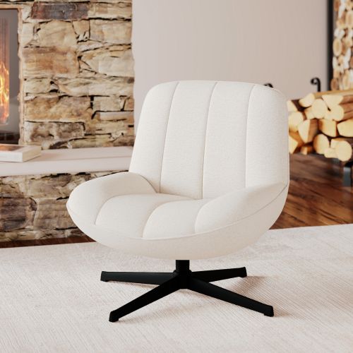 fauteuil elvis pivotant en tissu boucle blanc casse pied noir